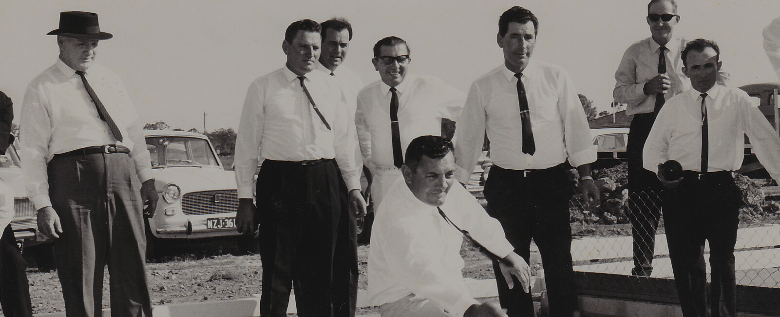 Historical photo of The Waves founders playing bocce together