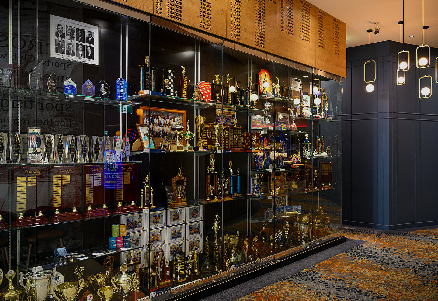 Wall of awards at entrance to The Waves Bundaberg