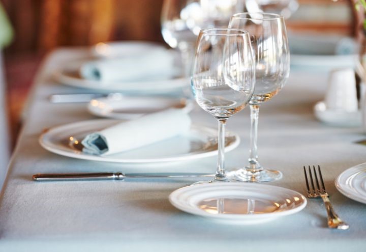 Table place setting cutlery glasses 