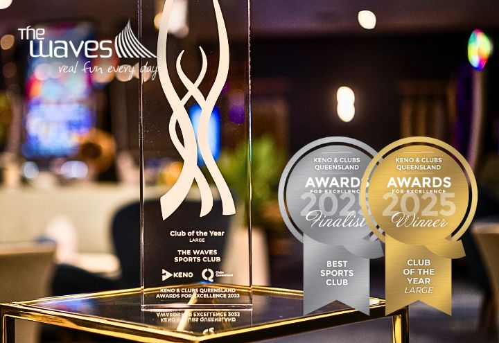 Award graphics for silver and gold on photo of club in background