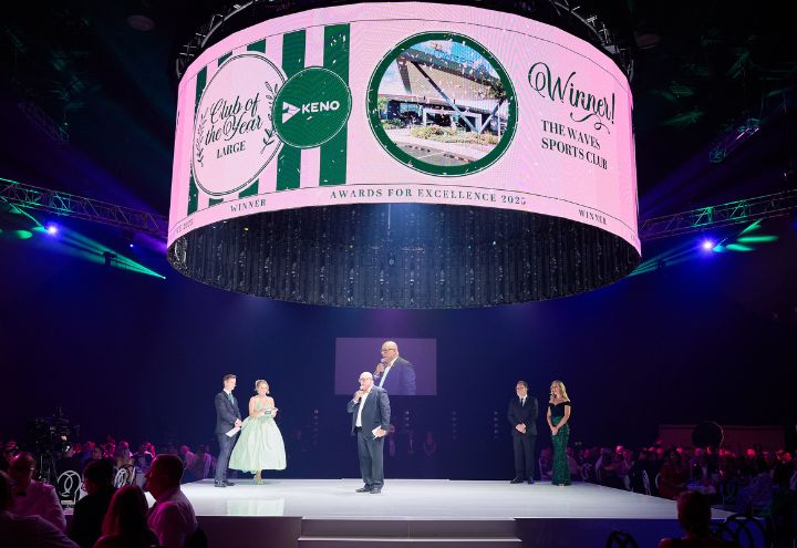 The Waves team members holding awards