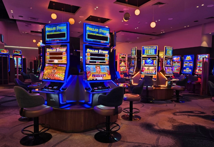 View of pokies in the Opulence Gaming Room at The Waves Bundaberg