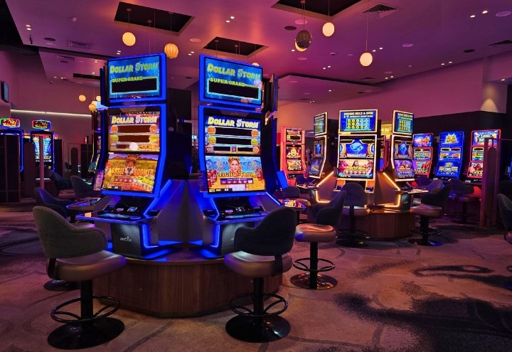 View of pokies in the Opulence Gaming Room at The Waves Bundaberg